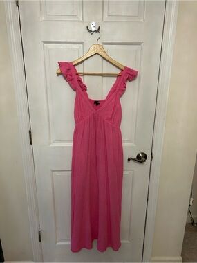 Wishlist Pink Ruffle-Shoulder Midi Dress
